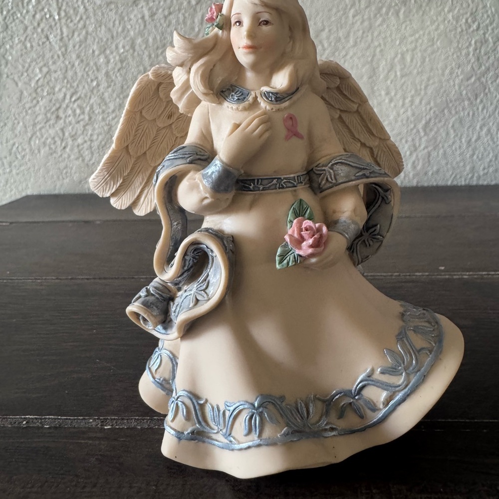 Cream and Pink Decorative Sculpture of an Angel